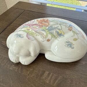60s VTG Elizabeth Arden DOG Trinket BOX Wild Flower BUTTERFLIES Vanity Decor